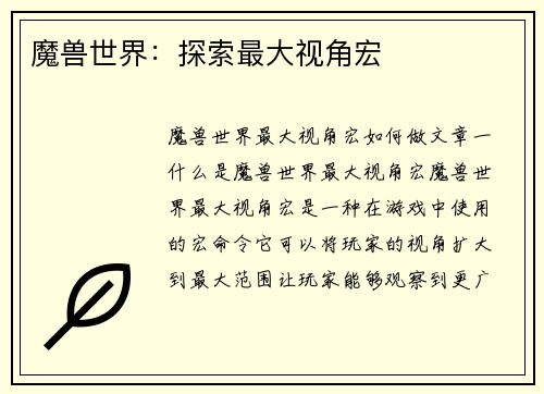 魔兽世界：探索最大视角宏